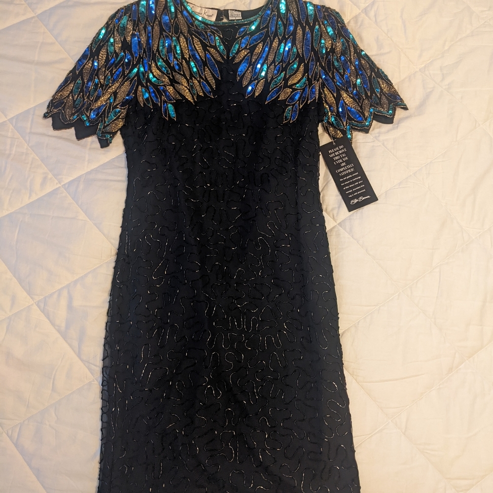 NWT 90s Vintage Lawrence Kazar beaded cocktail dress